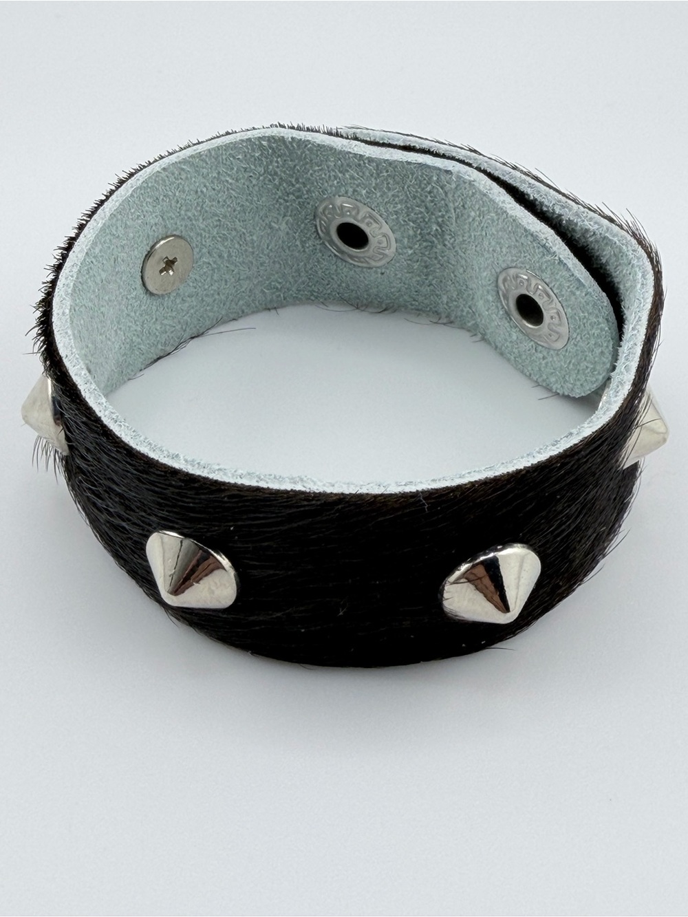 Black Pony Hair Studded Leather Cuff Bracelet